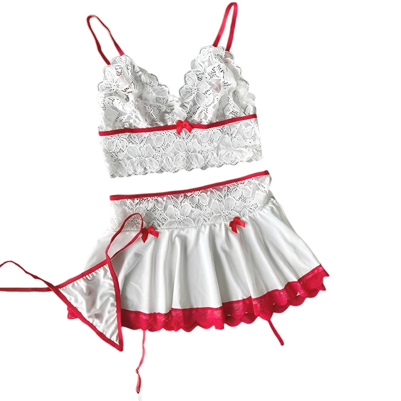 Lingerie Uniform Transparent Bra And Panty Garter Underwear Set Dress Sexy Outfit Costumes Nightgowns Thong