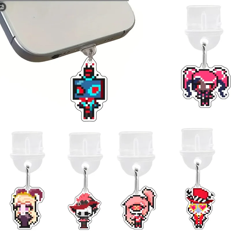 for Hazbin Hotel Alastor Vox Lucifer Husk Earphones Dust Plug Acrylic Decoration Pendant Charger Port Protector Acrylic Pendant
